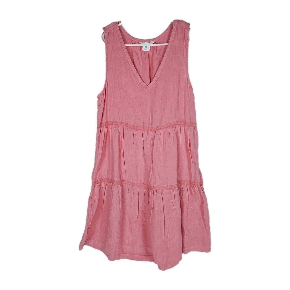 Lucky Brand Sleeveless Pink Dress, V-Neck, A-Line, Size M, 100% Linen